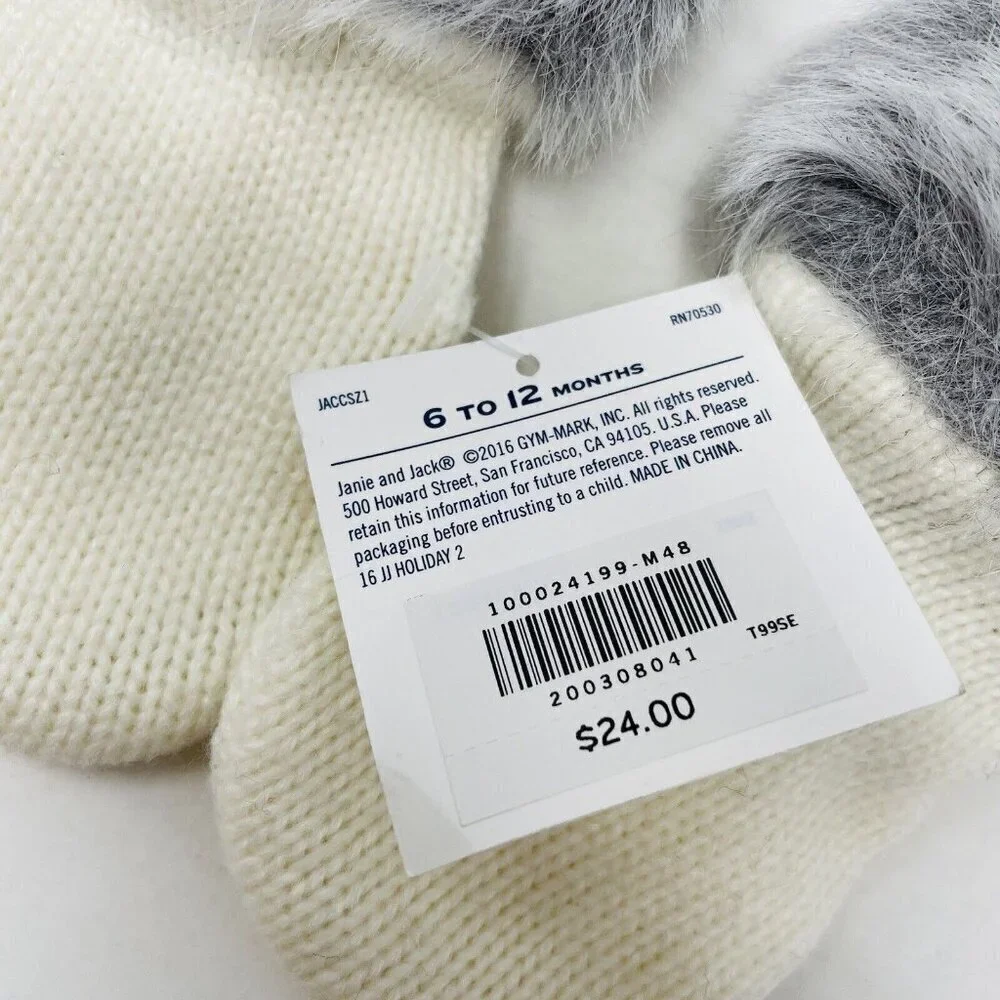 Janie and Jack Baby Girls‎ Size 6-12 Months Faux Fur Trim Mittens in Ivory $24